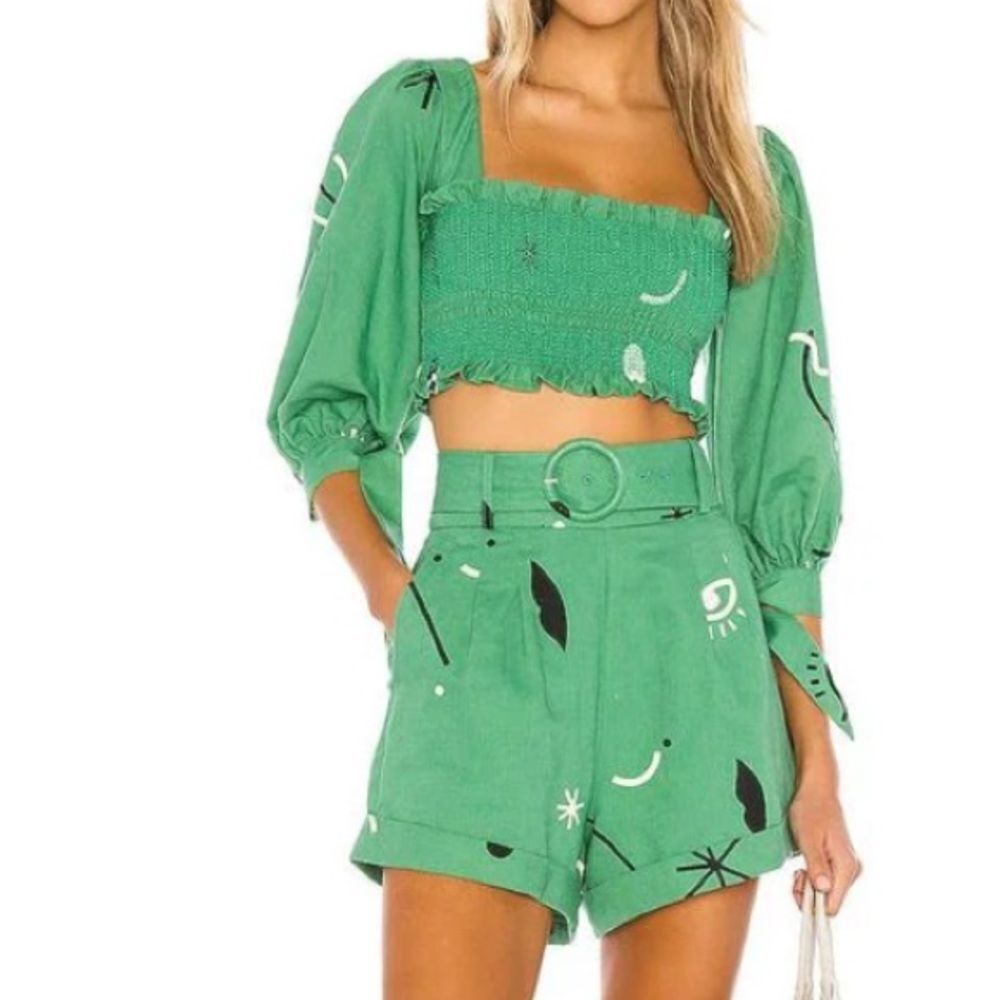 Capulet Forest Green Smocked Blouse in Size Medium
